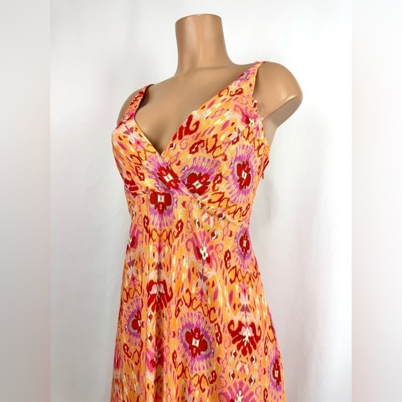 Kaos Jeans NEW Womens Sz 8 Orange Red Print 100% Viscose Maxi Dress Strappy Back - Picture 4 of 15